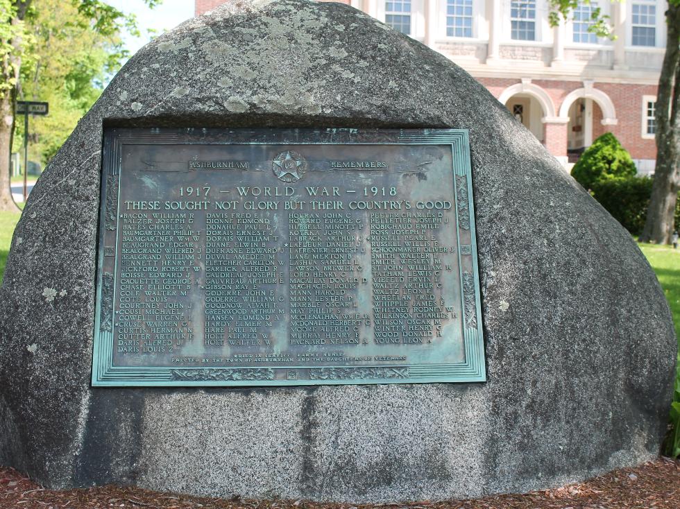 Ashburnham Massachusetts World War I Veterans Memorial