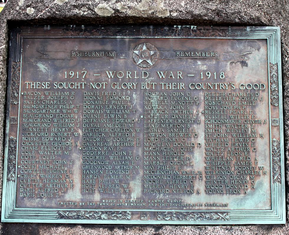 Ashburnham Massachusetts World War I Veterans Memorial
