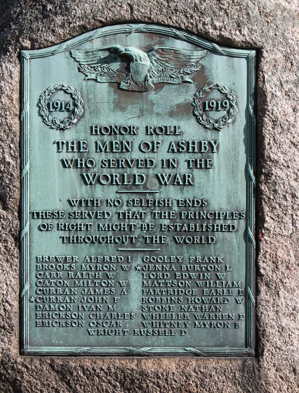 Ashby Massachusetts World War I Veterans Memorial