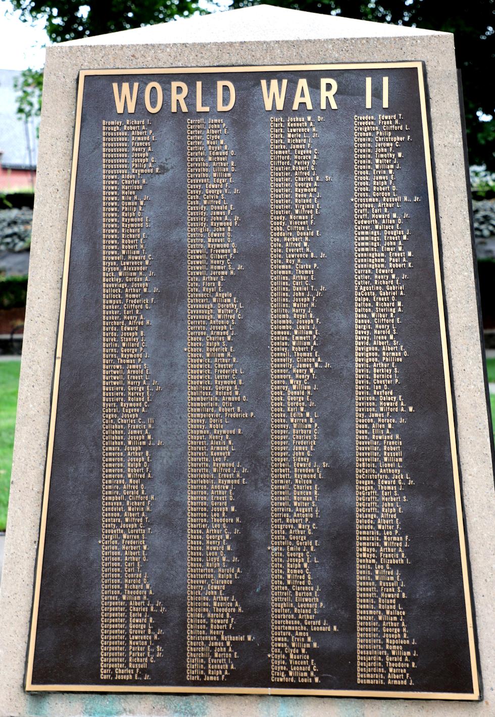 Attleboro Massachusetts World War II Veterans Memorial