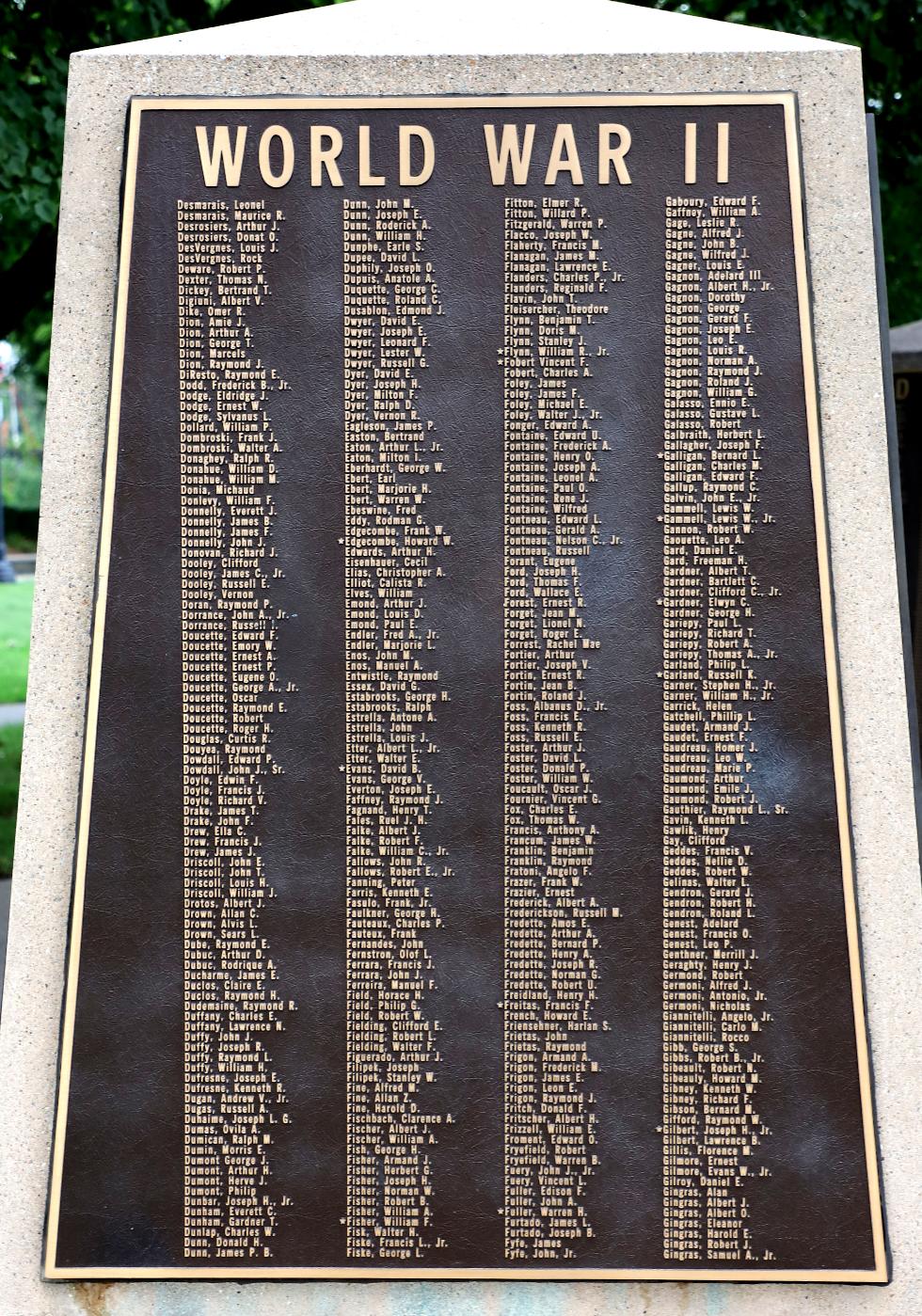 Attleboro Massachusetts World War II Veterans Memorial