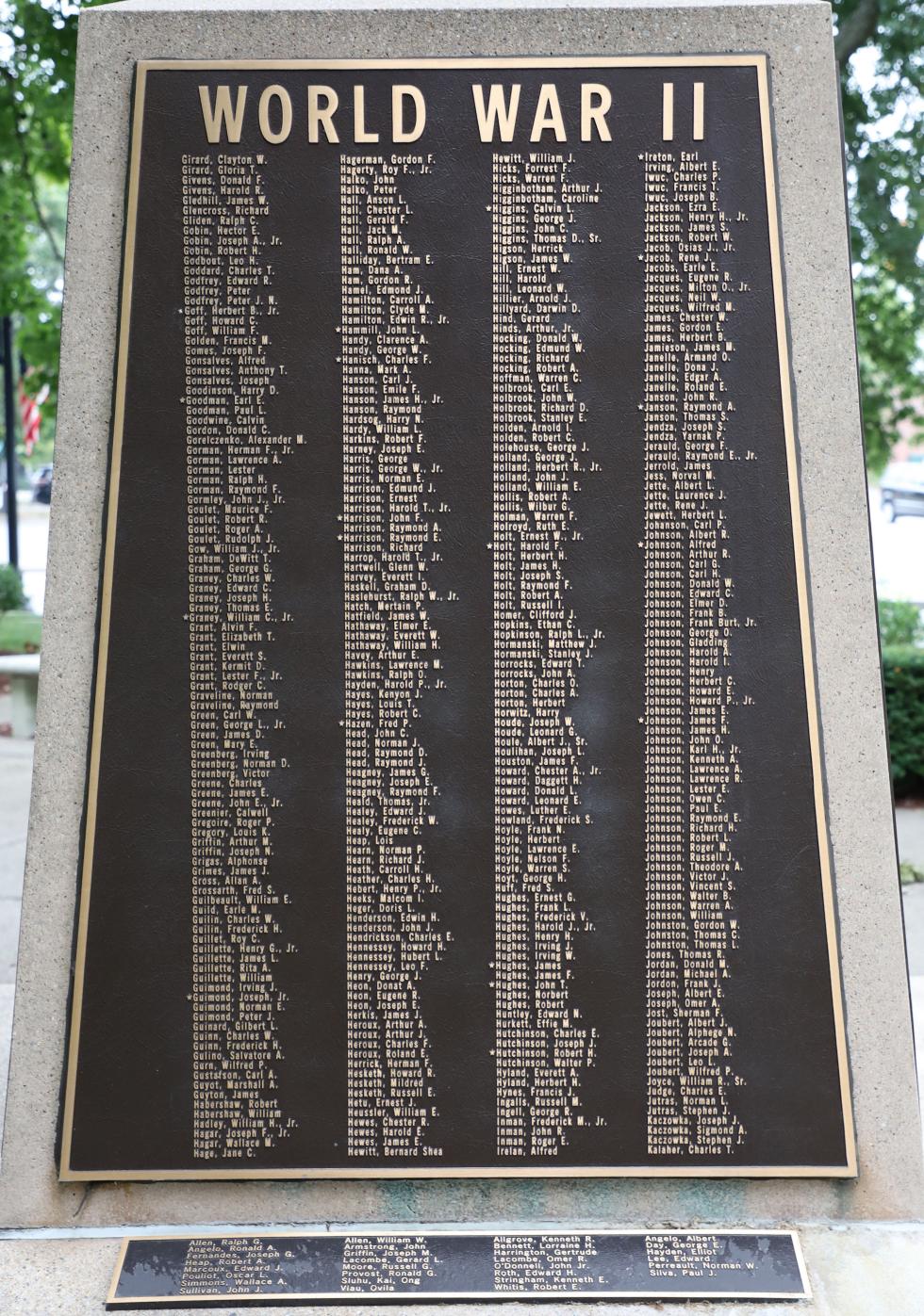 Attleboro Massachusetts World War II Veterans Memorial