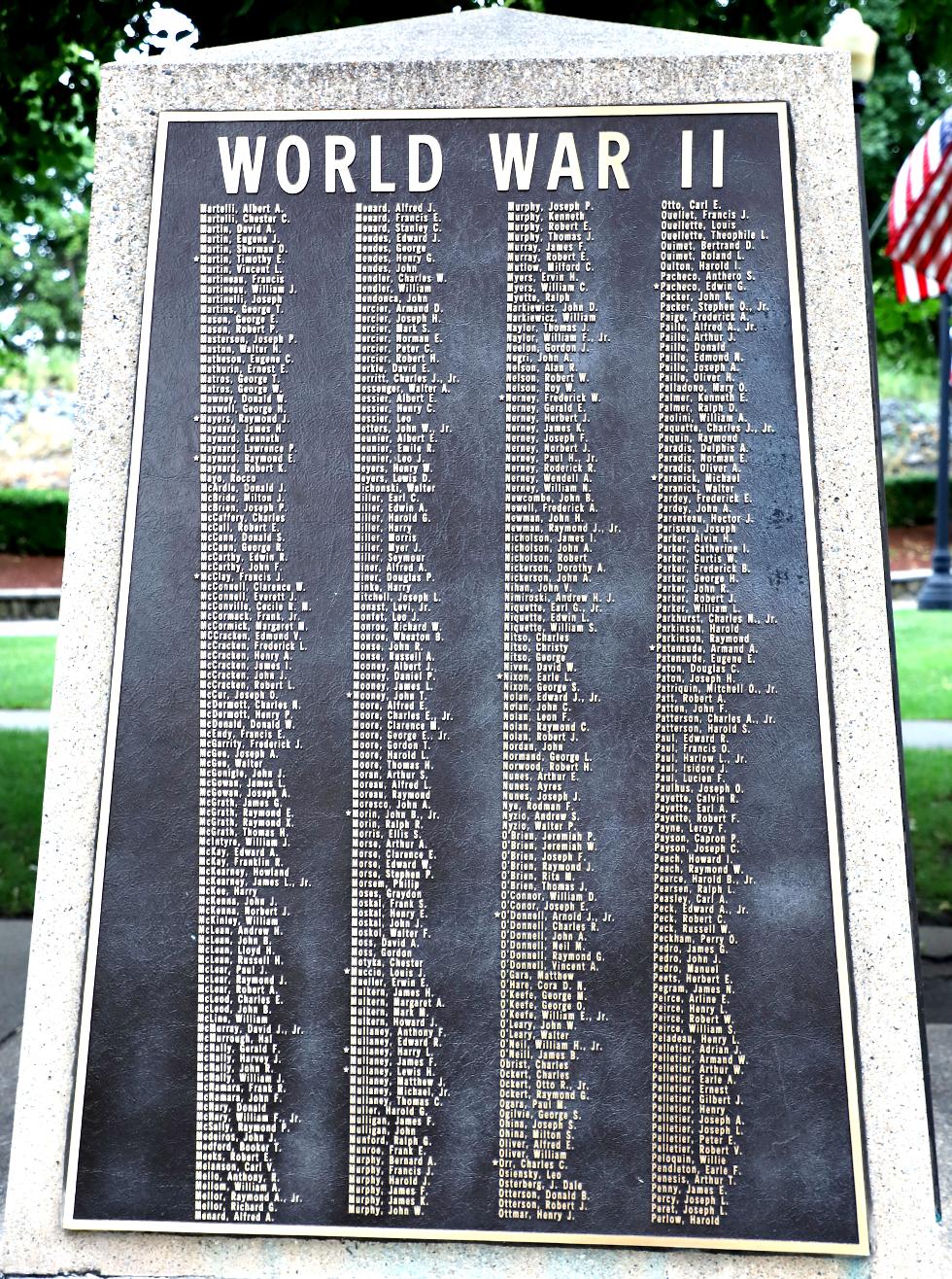 Attleboro Massachusetts World War II Veterans Memorial