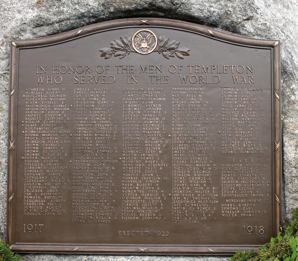 Baldwinville Massachusetts World War I Veterans Memorial