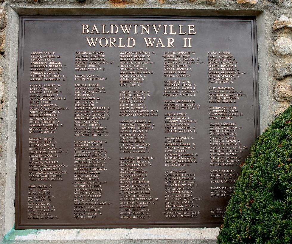 Baldwinville Massachusetts World War II Veterans Memorial