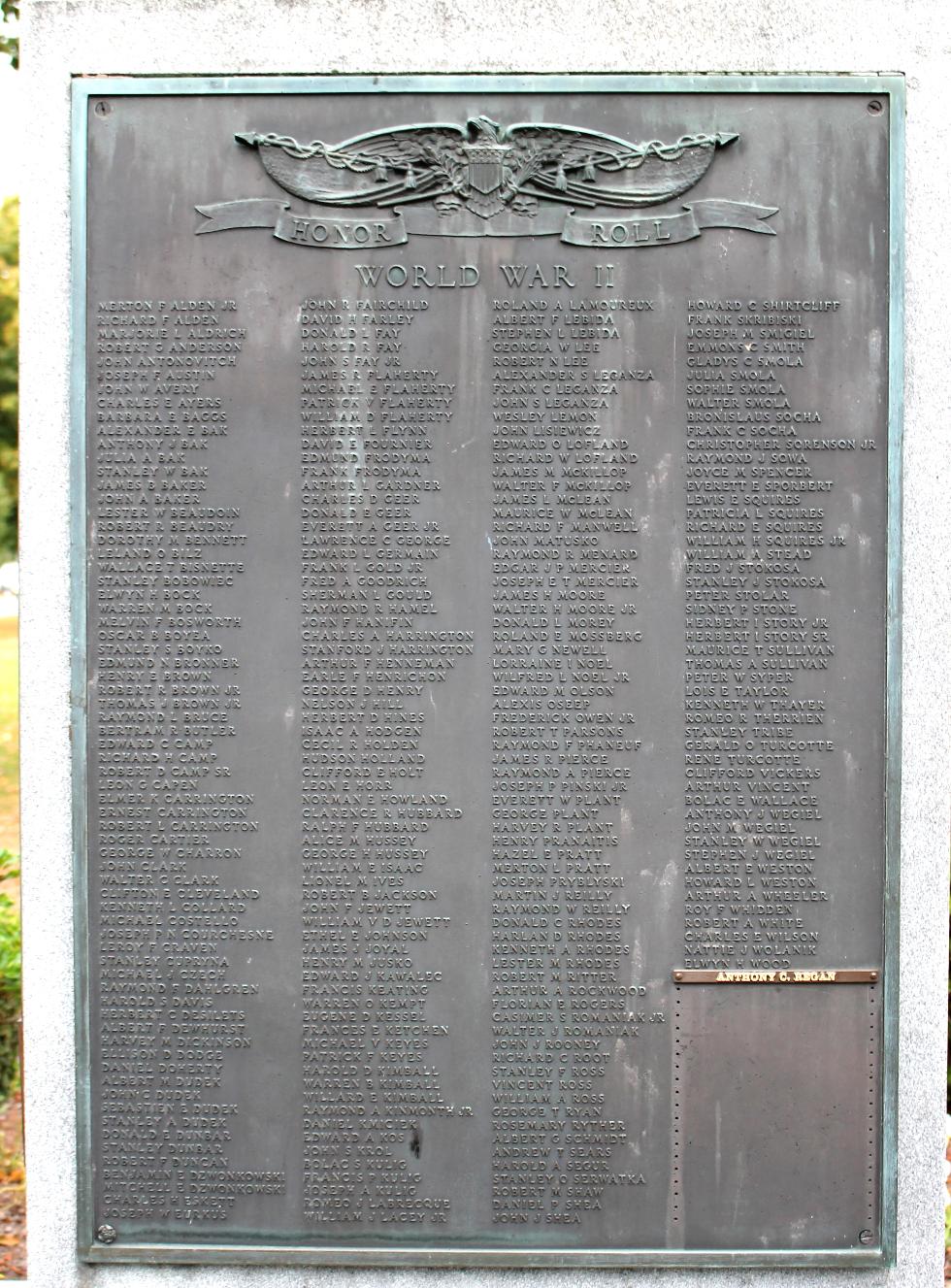 Belchertown Massachusetts World War II Veterans Memorial