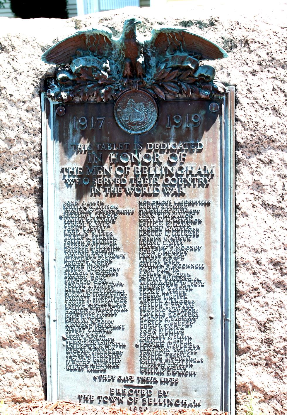 Bellingham Massachusetts World War I Veterans Memorial