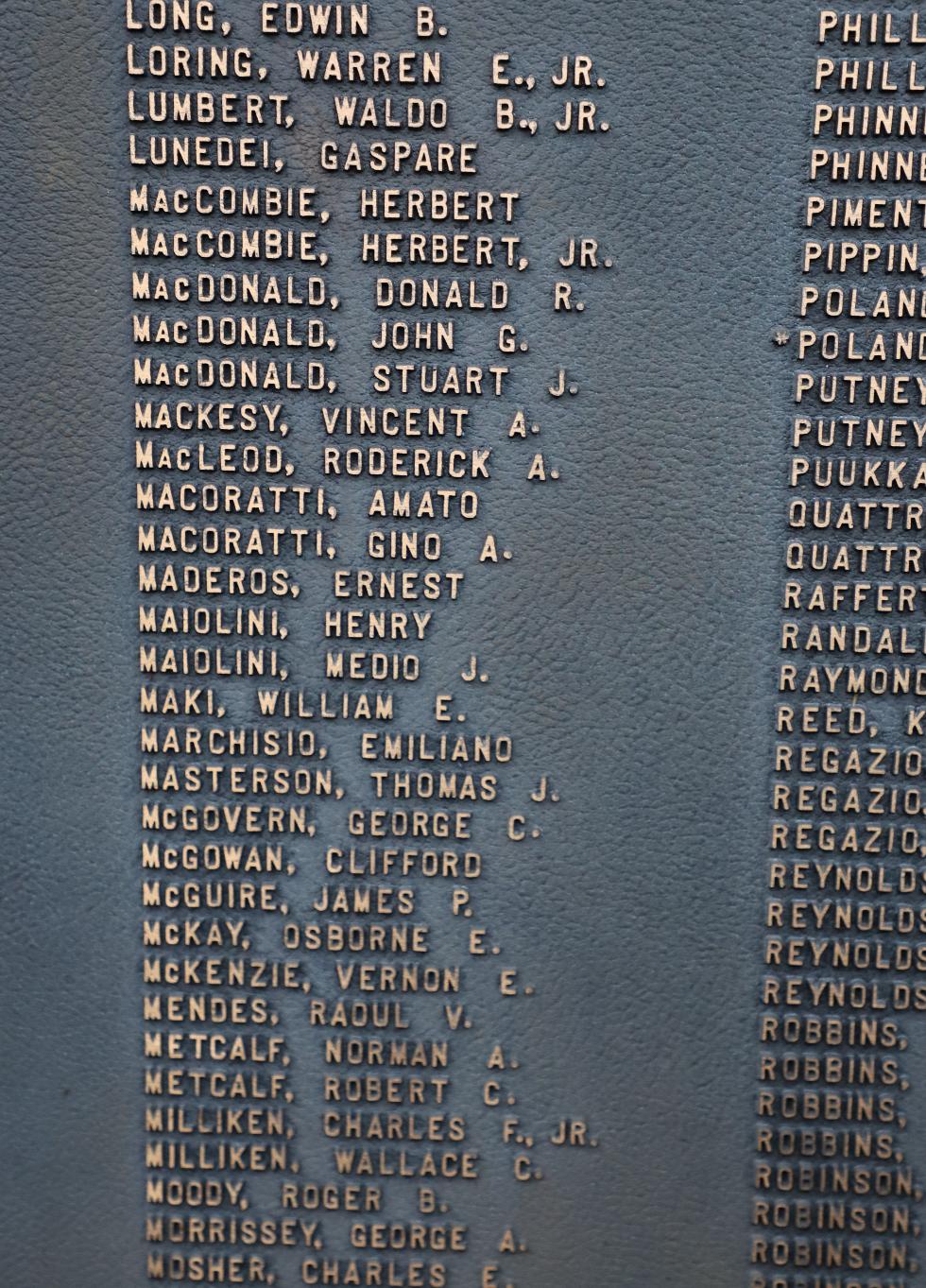 Bourne Massachusetts World War II Veterans Honor Roll