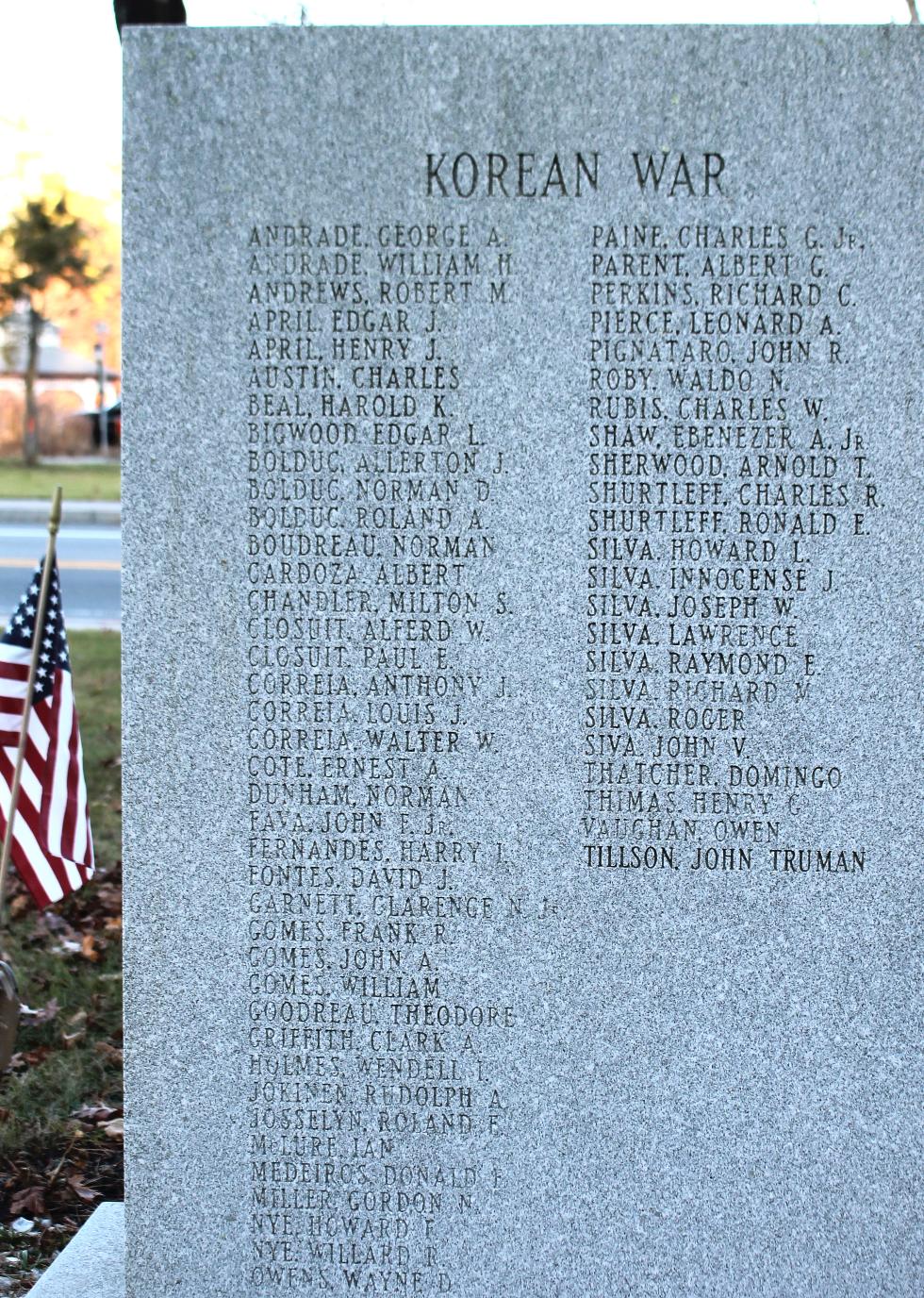 Carver Massachusetts Korean War & Vietnam War Veterans Honor Roll