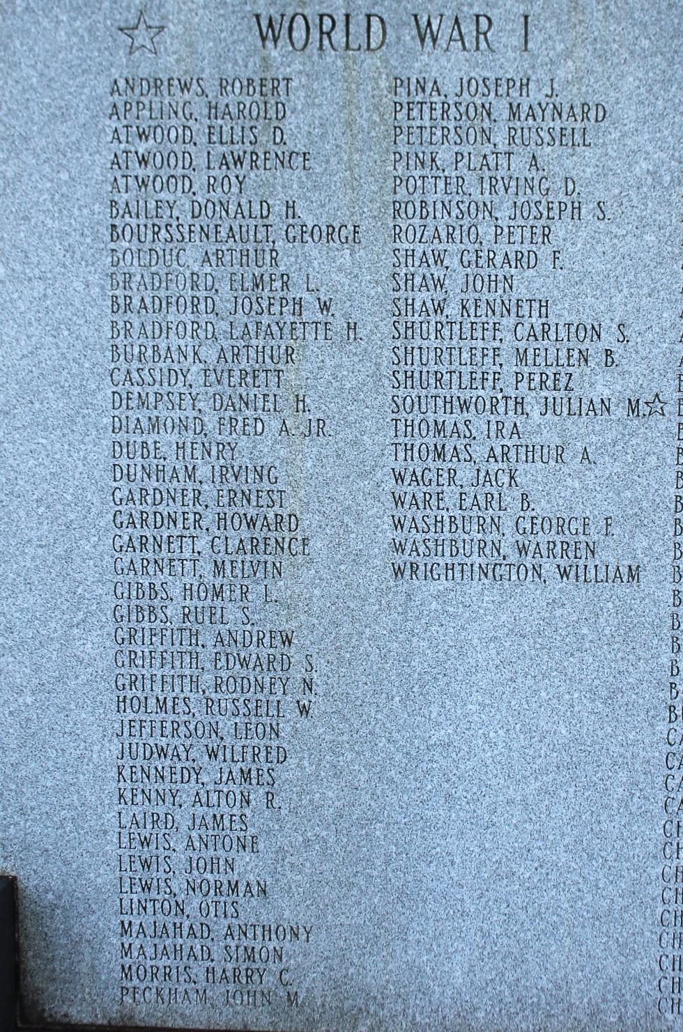 Carver Massachusetts World War I Veterans Memorial
