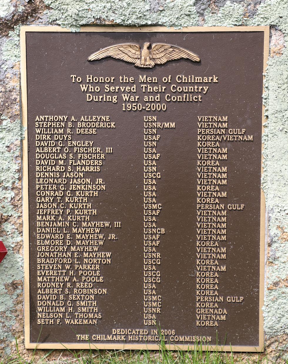 Chilmark Massachusetts Veterans Memorial 1950-2000 - 1