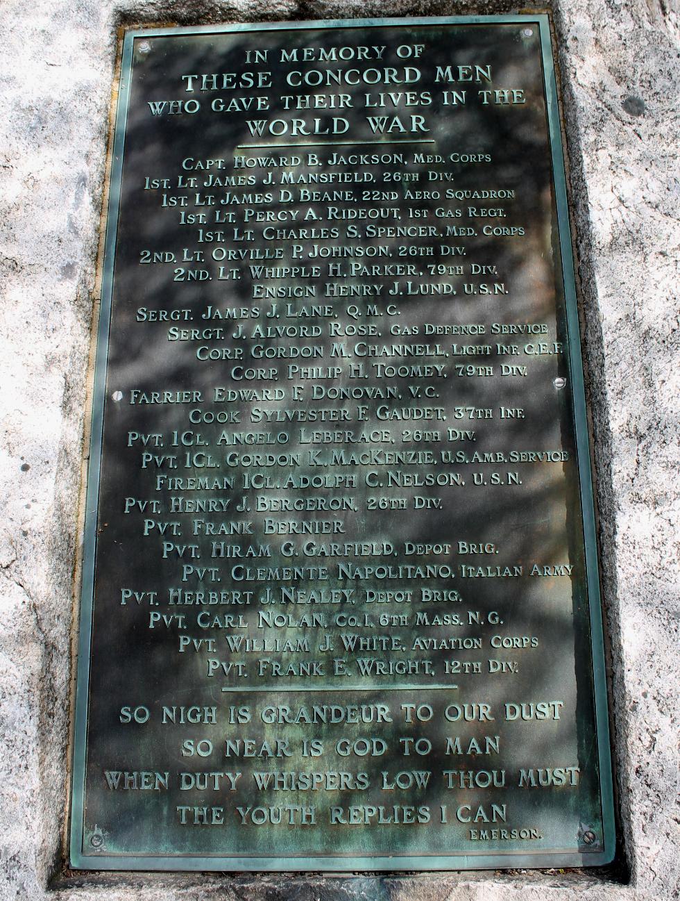 Concord Massachusetts World War I Veterans Memorial