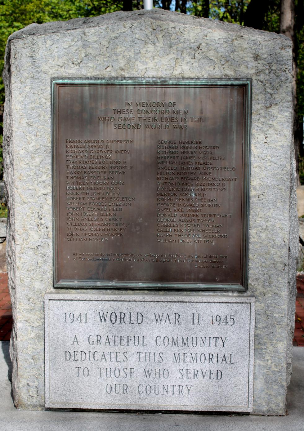 Concord Massachusetts World War II  Veterans Memorial