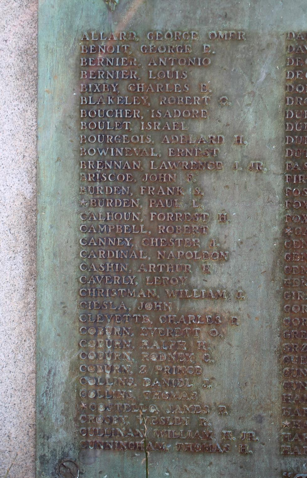 Dracut Massachusetts World War I Veterans Memorial
