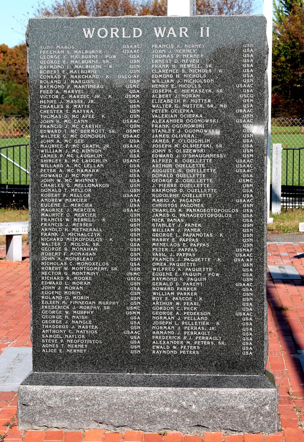 Dracut Massachusetts World War II Veterans Memorial