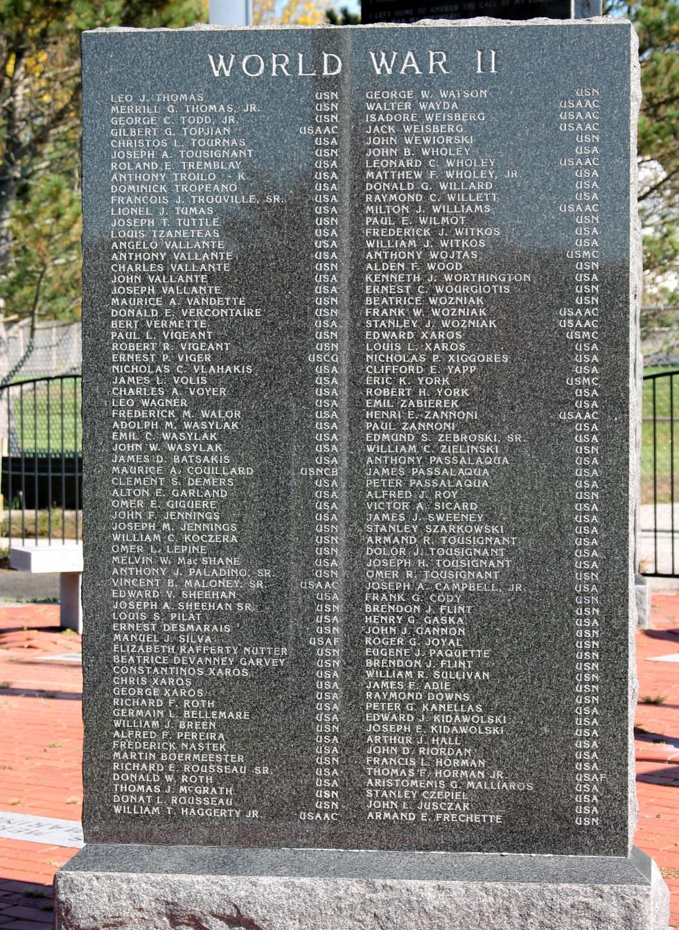 Dracut Massachusetts World War II Veterans Memorial