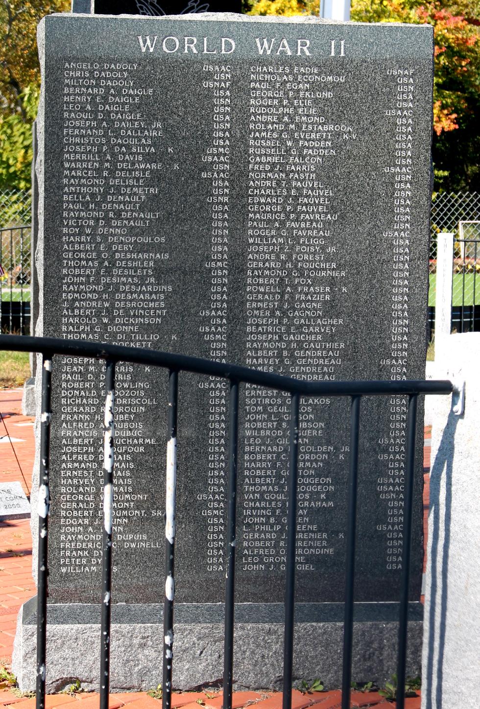 Dracut Massachusetts World War II Veterans Memorial