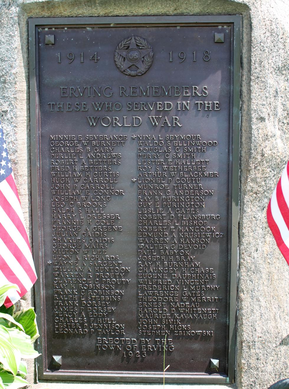 Erving Massachusetts World War I Veterans Memorial