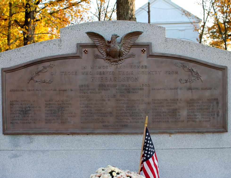 Hubbardston Massachusetts Spanish American War & World War I Veterans Memorial