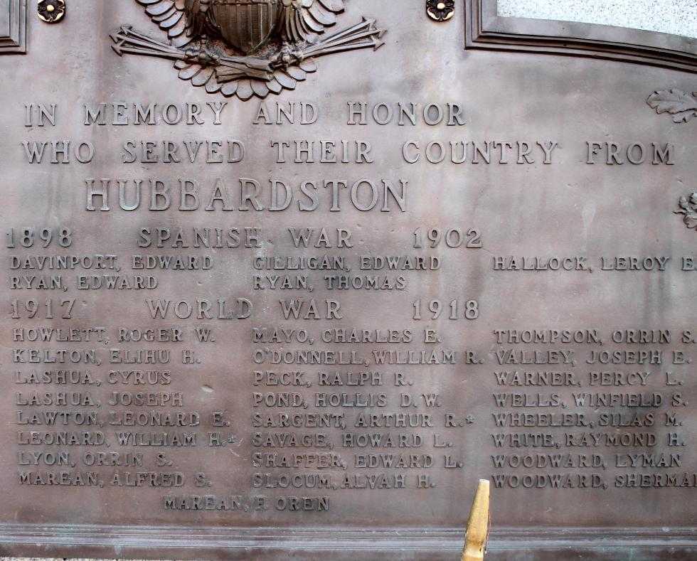 Hubbardston Massachusetts Spanish American War & World War I Veterans Memorial