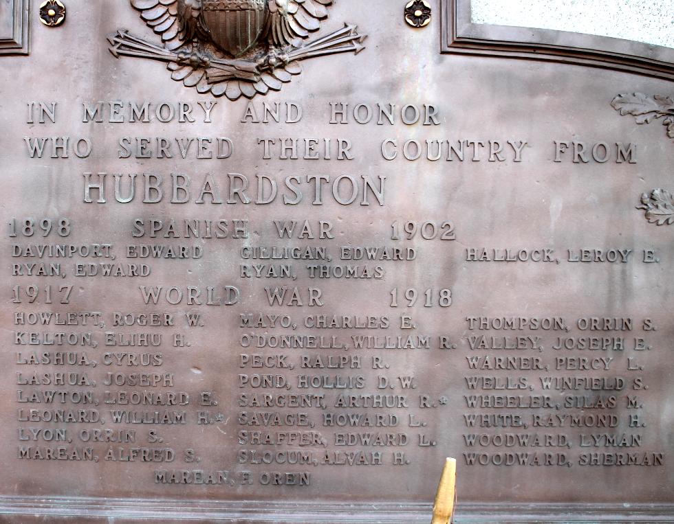 Hubbardston Massachusetts Spanish American War & World War I Veterans Memorial
