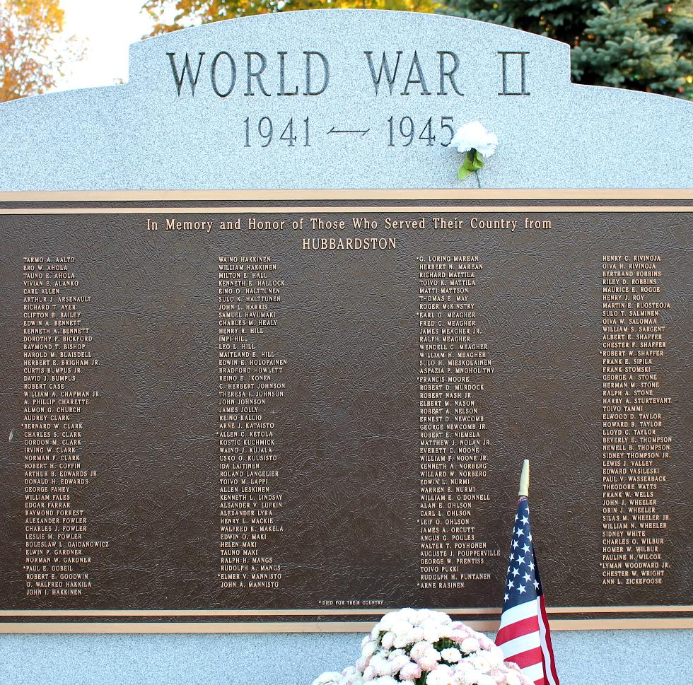 Hubbardston Massachusetts Spanish American War & World War II Veterans Memorial