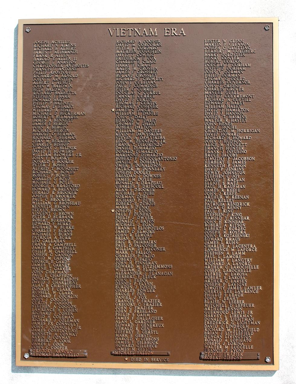 Hull Massachusetts Veterans Memorial - Vietnam War Honor Roll