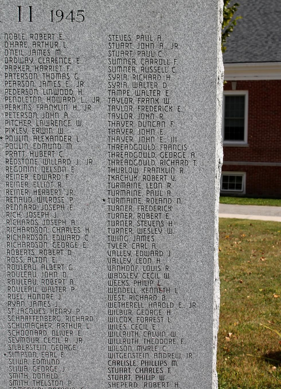 Lancaster Massachusetts World War II Veterans Memorial