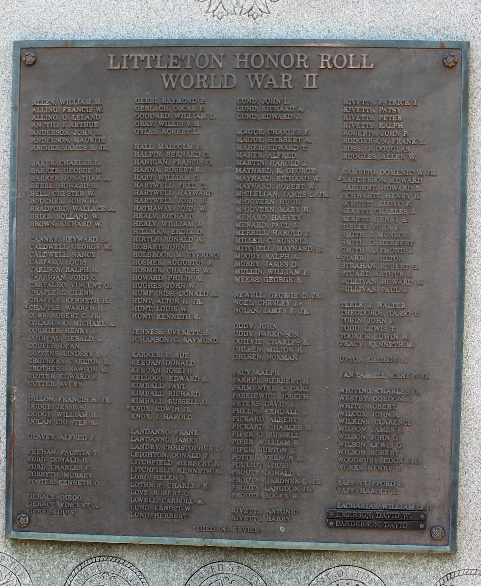 Littleton Massachusetts World War II Veterans Memorial
