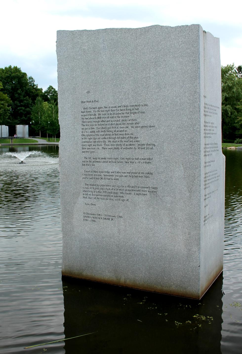 Massachusetts Vietnam Veterans Memorial - Worcester Massachusetts - Letter From David Lawrence Drake Jr