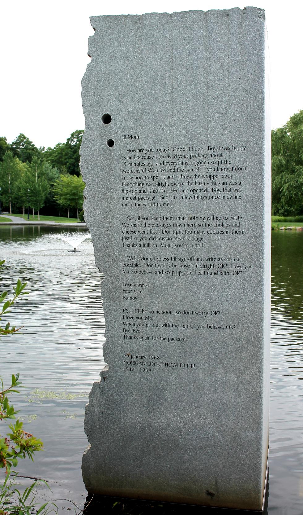 Massachusetts Vietnam Veterans Memorial - Worcester Massachusetts - Letter From Norman Locke Howlett Jr