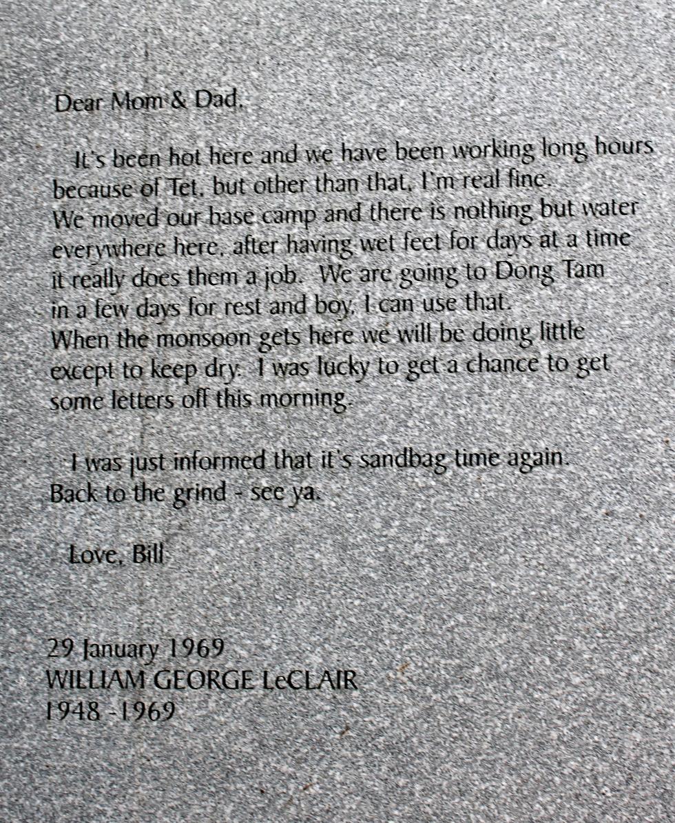 Massachusetts Vietnam Veterans Memorial - Worcester Massachusetts - Letter From William George LeClair