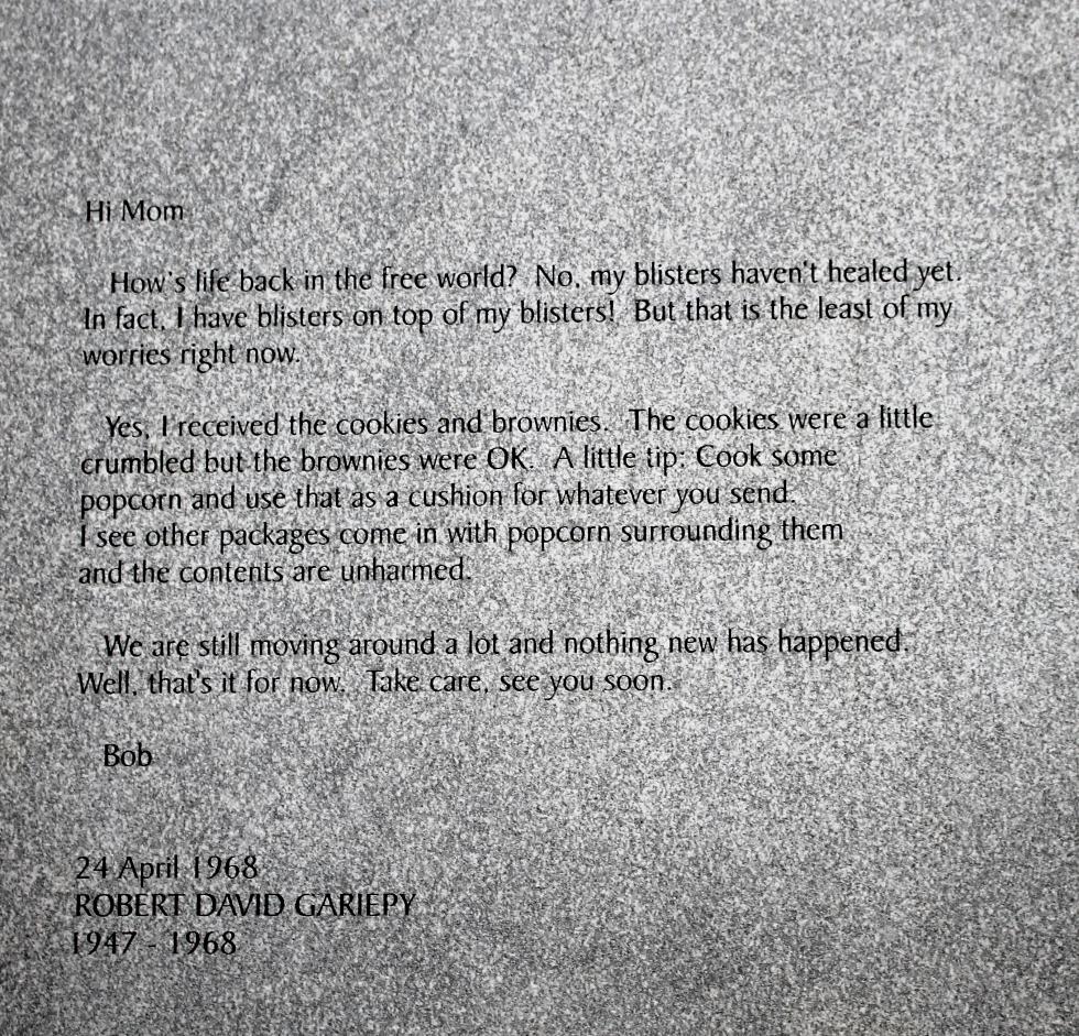 Massachusetts Vietnam War Veterans Memorial - Robert David Garilpy Letter