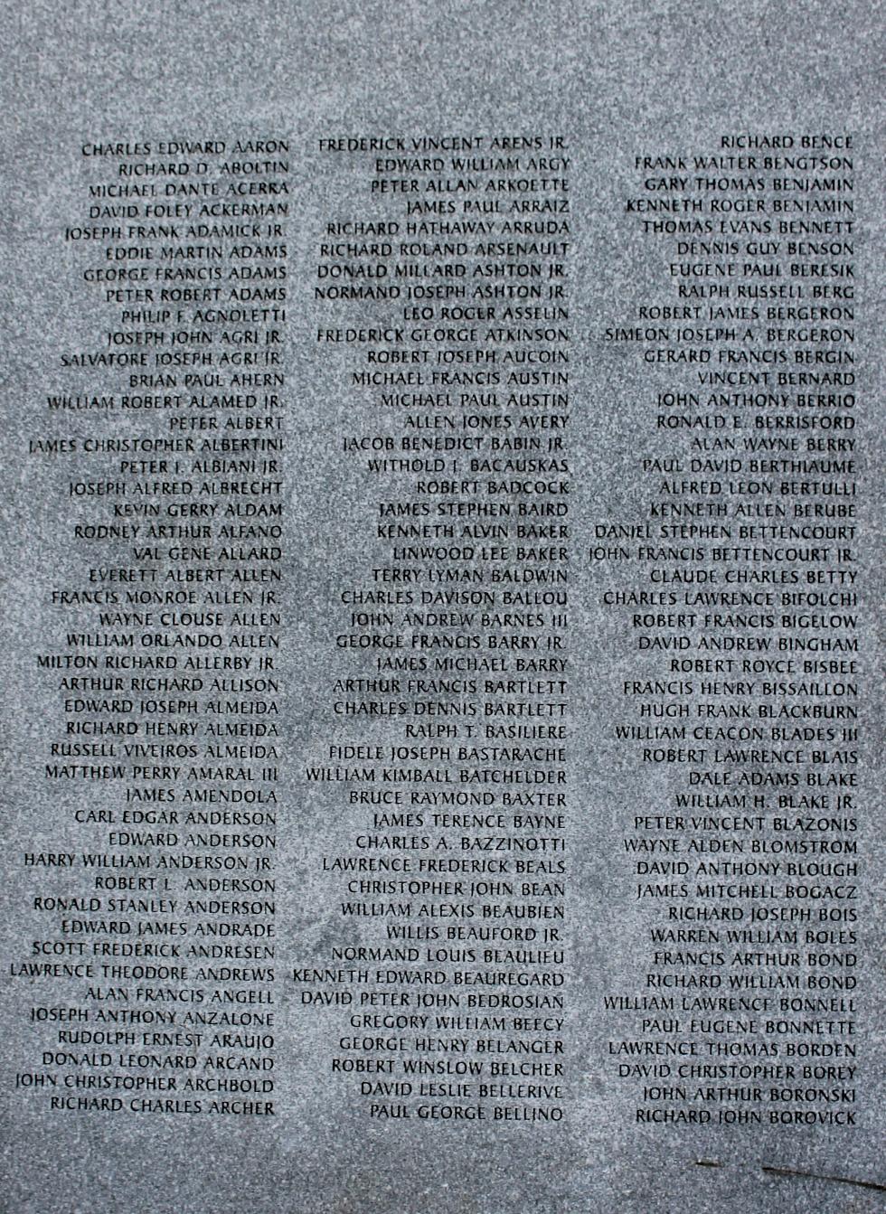 Massachusetts Vietnam Veterans Memorial - Veterans Names A-B