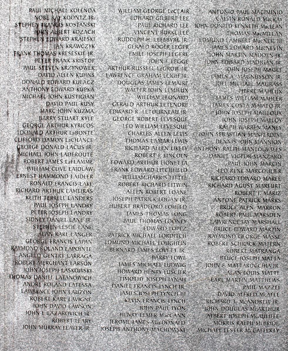 Massachusetts Vietnam Veterans Memorial - Veterans Names K-M