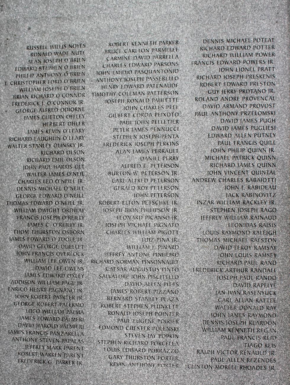 Massachusetts Vietnam Veterans Memorial - Veterans Names N-R