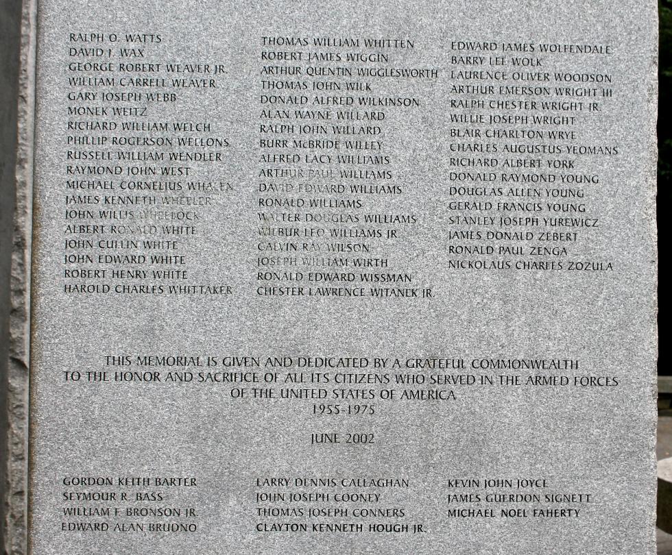 Massachusetts Vietnam Veterans Memorial - Veterans Names W-Z