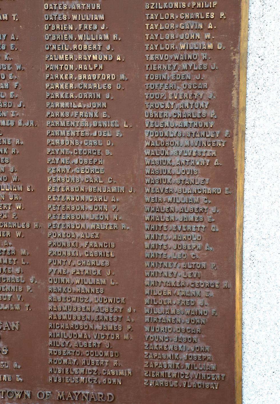 Maynard Massachusetts World War I Veterans Memorial