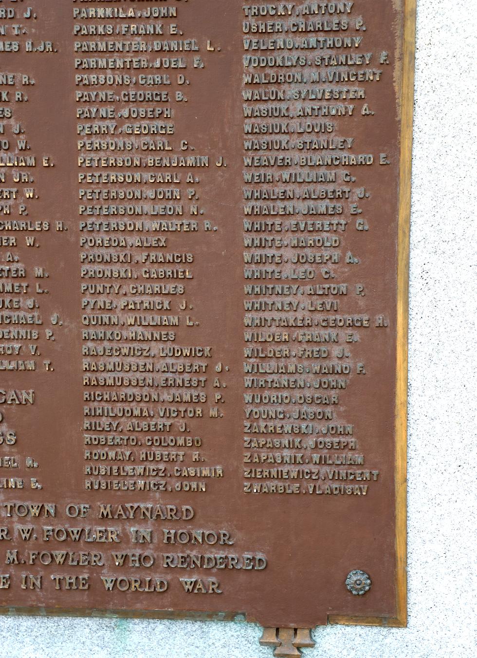 Maynard Massachusetts World War I Veterans Memorial