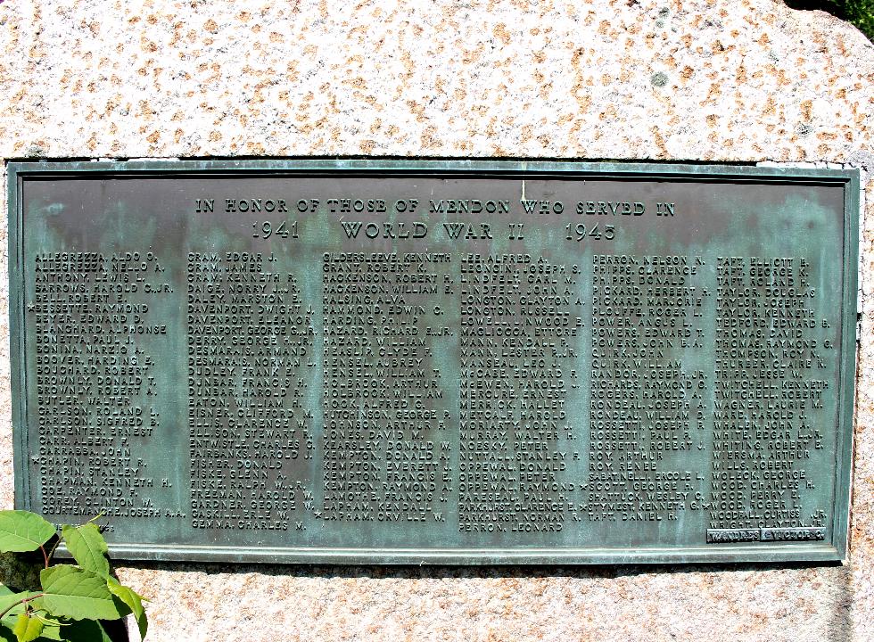 Mendon Massachusetts World War II Veterans Memorial