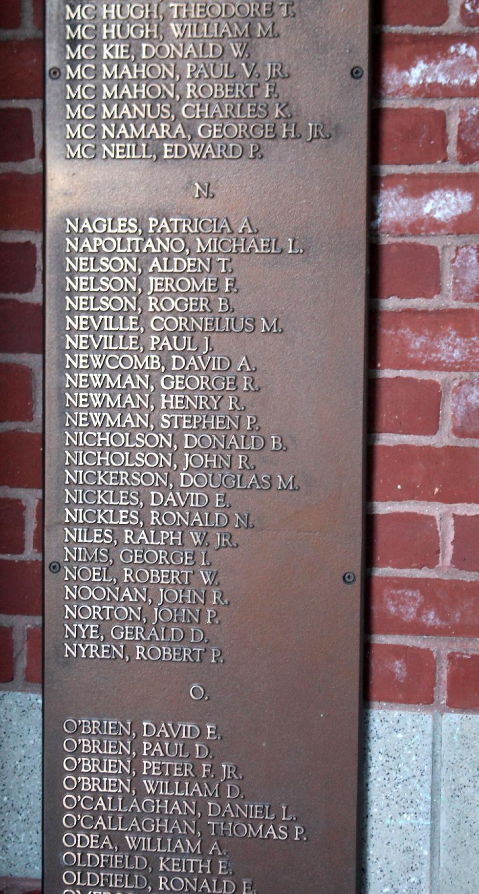 Natick Massachusetts Vietnam War Veterans Honor Roll