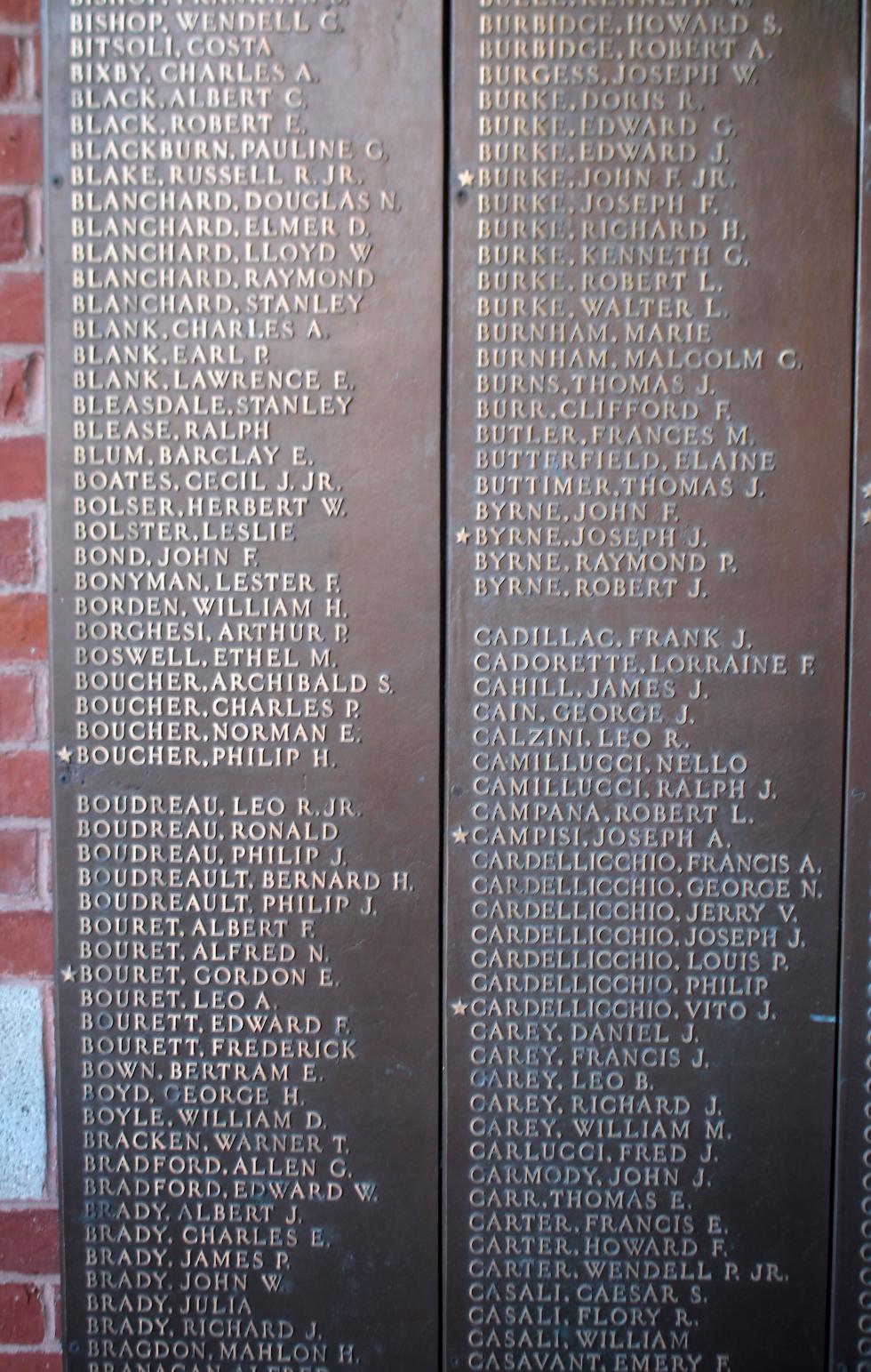 Natick Massachusetts World War II Veterans Honor Roll