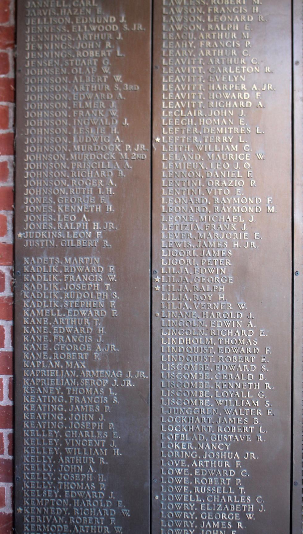 Natick Massachusetts World War II Honor Roll