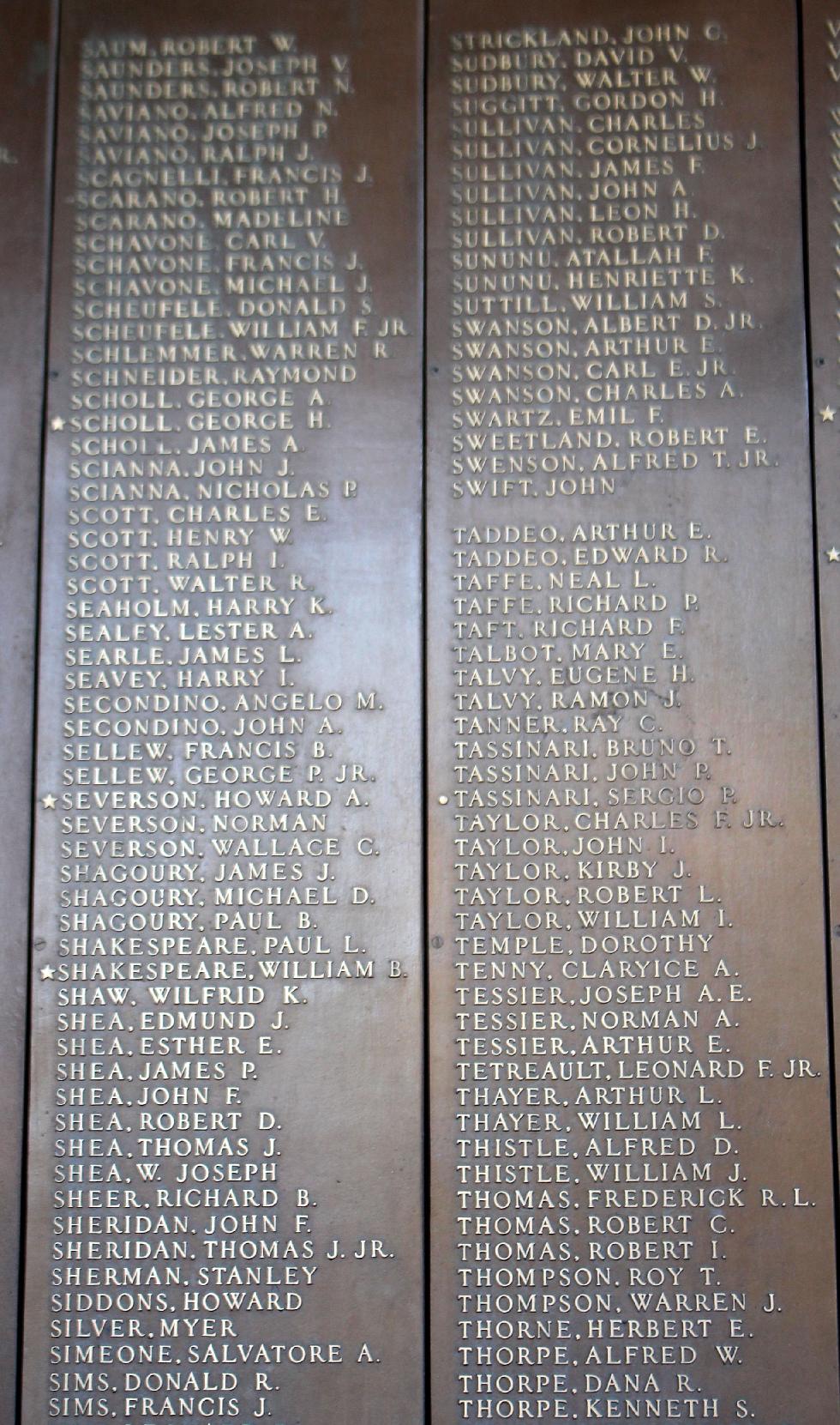 Natick Massachusetts World War II Honor Roll