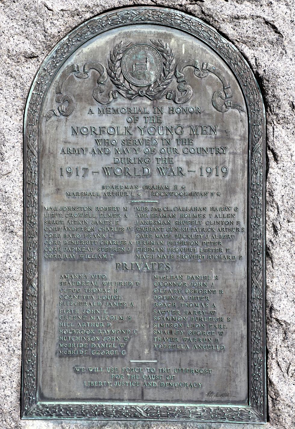 Norfolk Massachusetts World War I Veterans Memorial
