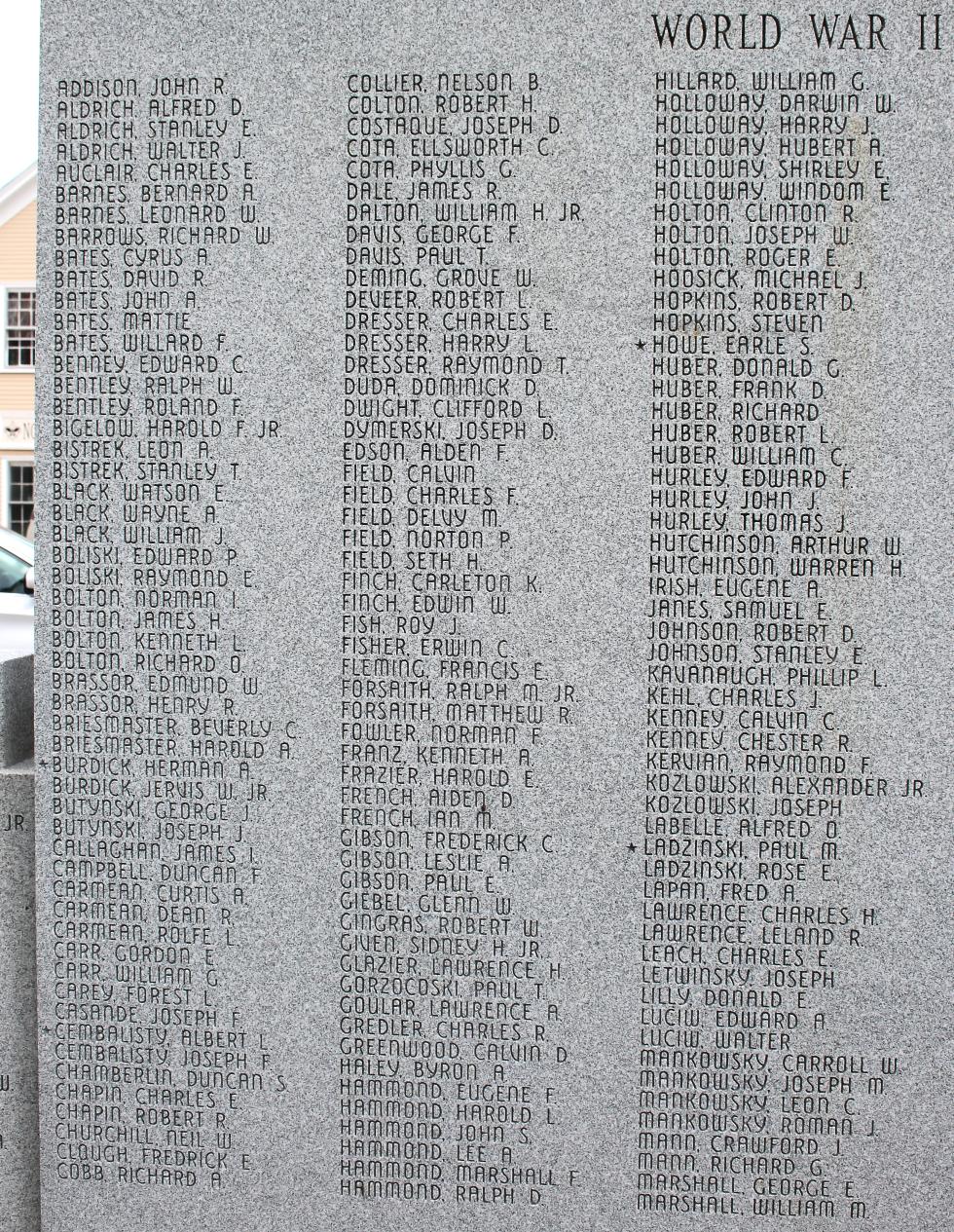Northfield Massachusetts World War II Veterans Memorial