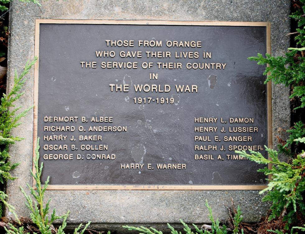 Orange Massachusetts World War I Veterans Memorial