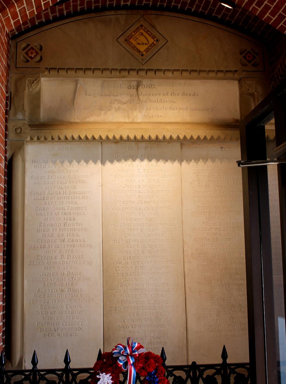 Oxford Massachusetts Civil War Memorial Hall & Veterans Honor Roll