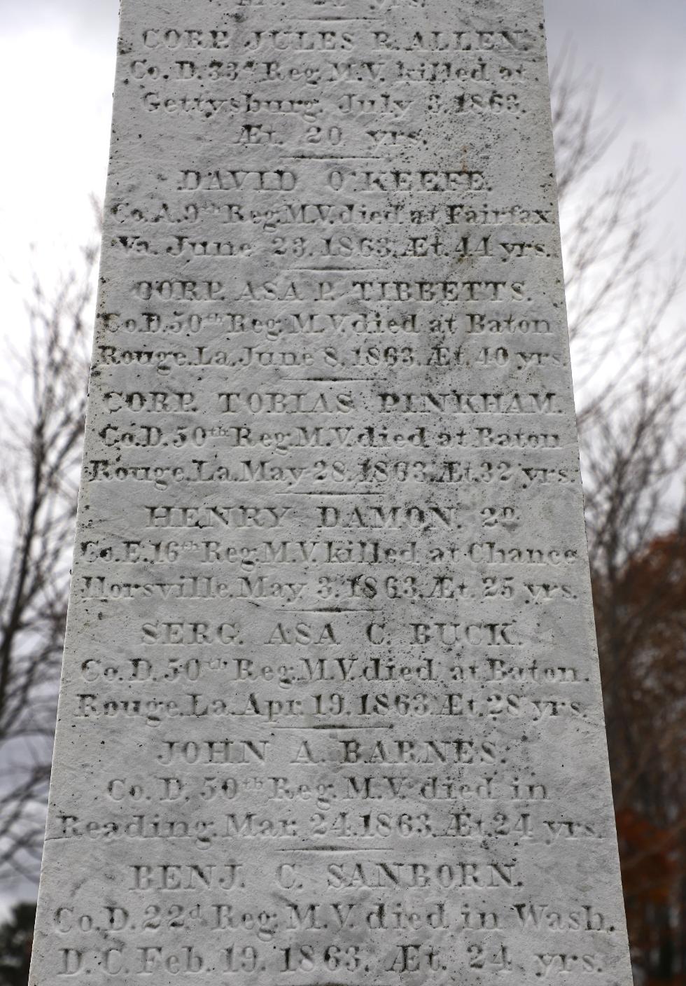 Reading Massachusetts Civil War Veterans Memorial