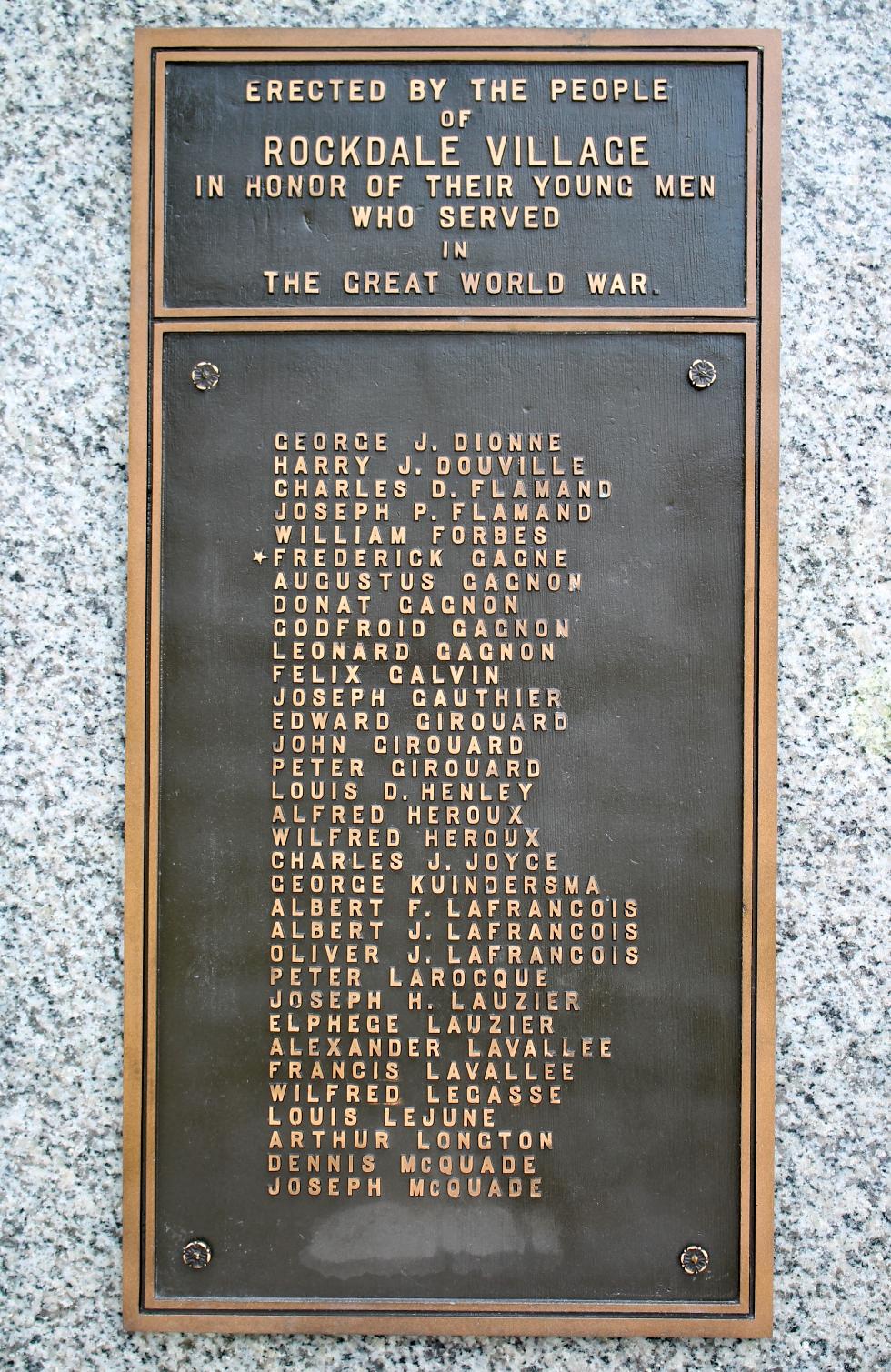 Rockdale Massachusetts World War I Veterans Memorial